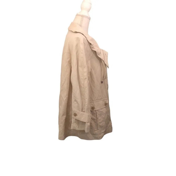 TALBOTS Sz 14W Khaki Button Up Ruffled Neck Long Sleeve Front Pockets Jacket - Picture 5 of 6